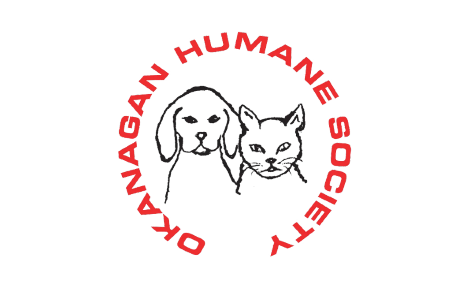 The logo for Okanagan Humane Society featuring a line drawing of a cat and a dog The logo for Okanagan Humane Society featuring a line drawing of a cat and a dog