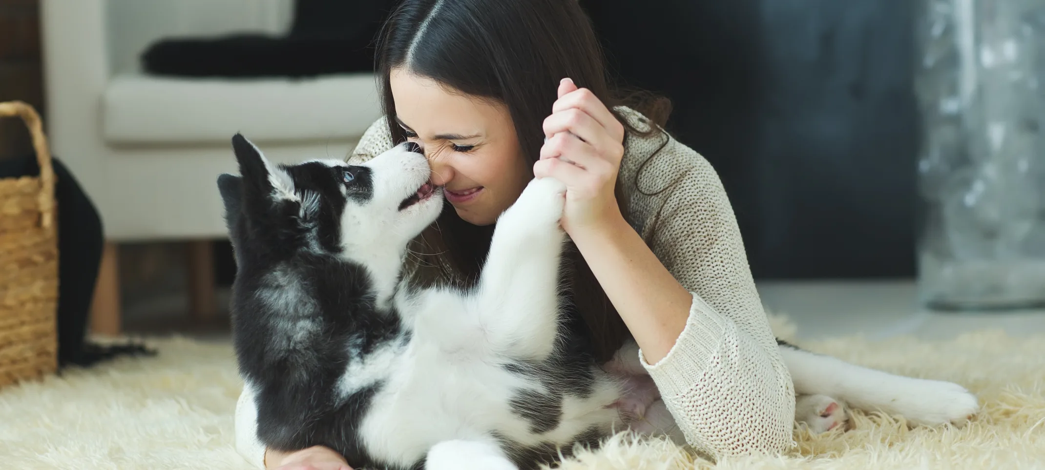 Dog kissing woman on the nose