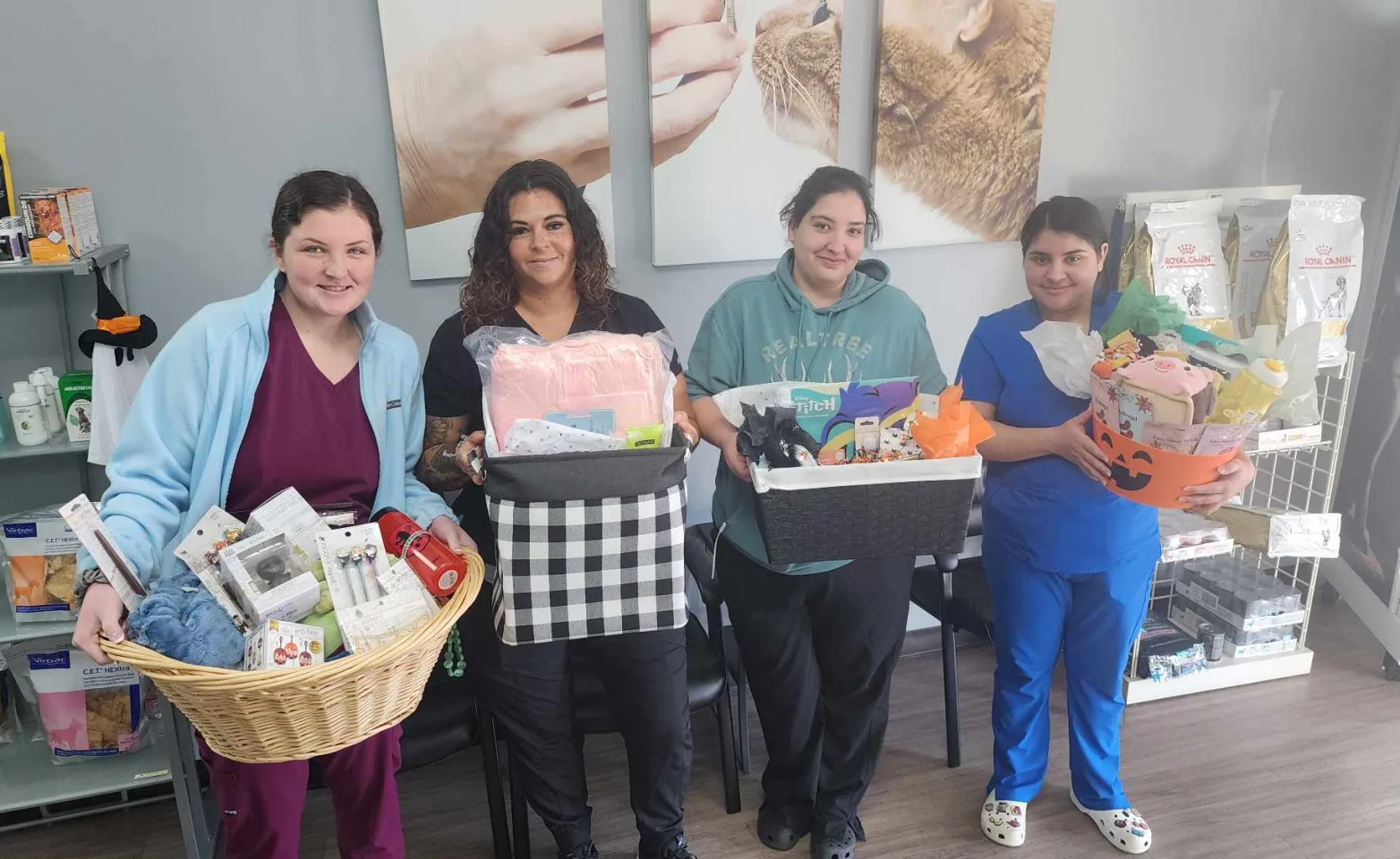 staff members holding baskets