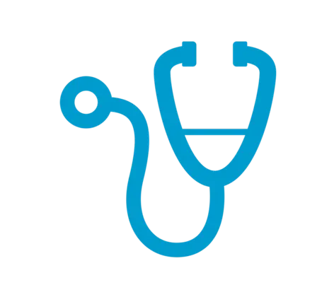 Blue icon of a stethoscope Blue icon of a stethoscope