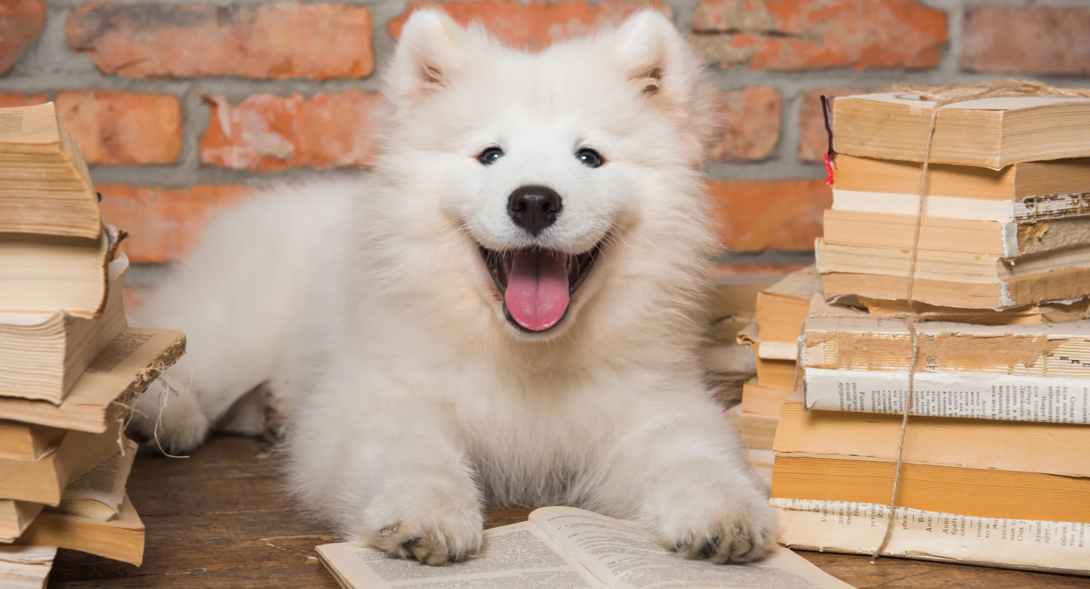 Dog laying on books