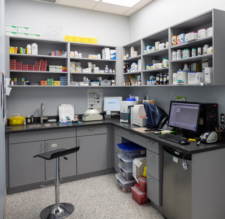 Back room with supplies and technology