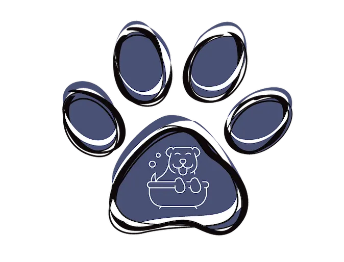 Paw icon with dog in bath on front, dog grooming at Bowhaus Paw icon with dog in bath on front, dog grooming at Bowhaus