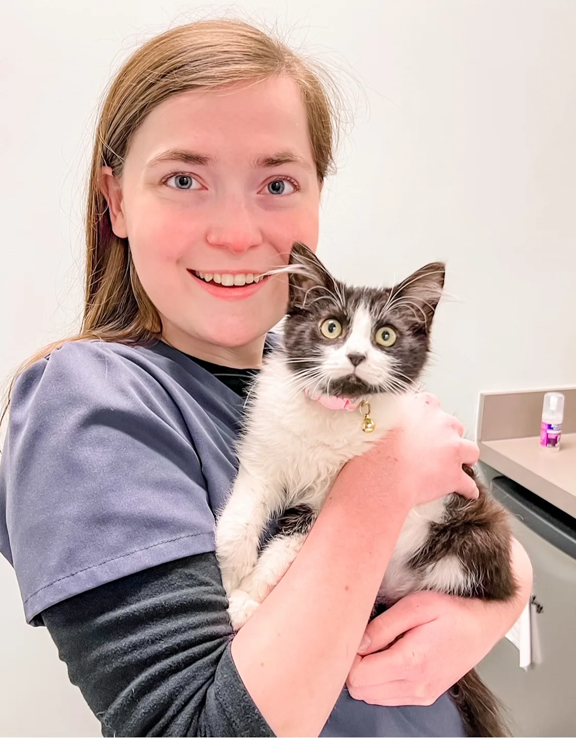 Lindsay Crothers smiling holding a white and brown cat Lindsay Crothers smiling holding a white and brown cat
