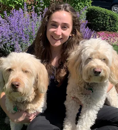 Lindsey with two large dogs Lindsey with two large dogs