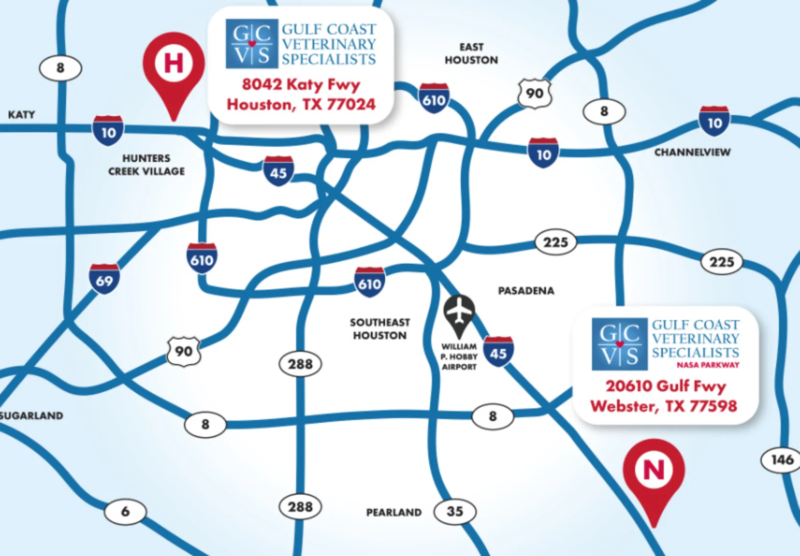 Map of Gulf Coast Veterinary Specialists Locations Map of Gulf Coast Veterinary Specialists Locations