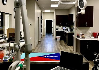 Main hallway with operating tables at Desert Hills Animal Hospital
