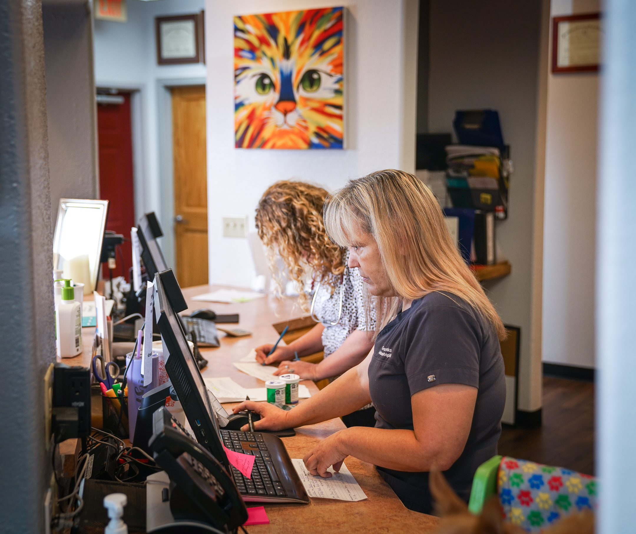 receptionists working at Great Oaks Animal Hospital