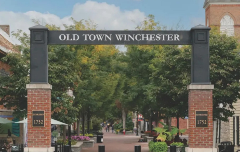 Old Town Winchester sign on the gate entrance