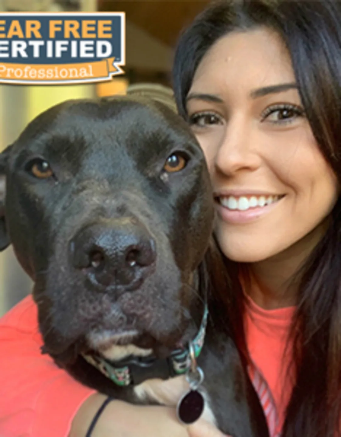 headshot of Bryce with black pitbull, Kane headshot of Bryce with black pitbull, Kane