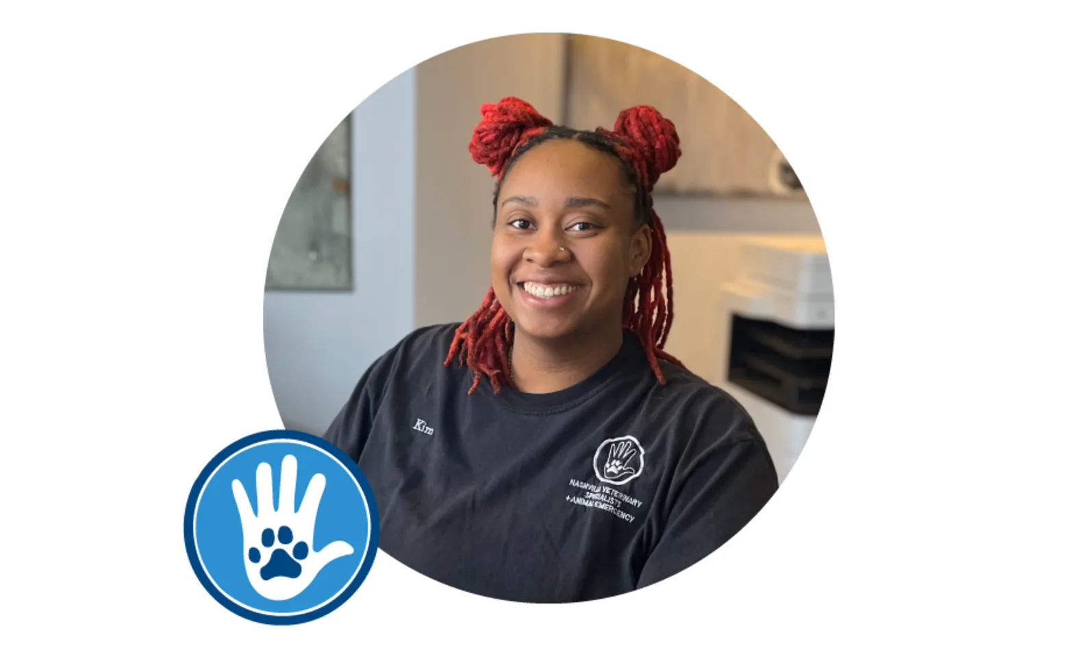 Kim Overall sitting at the front desk of Nashville Veterinary Specialists Kim Overall sitting at the front desk of Nashville Veterinary Specialists