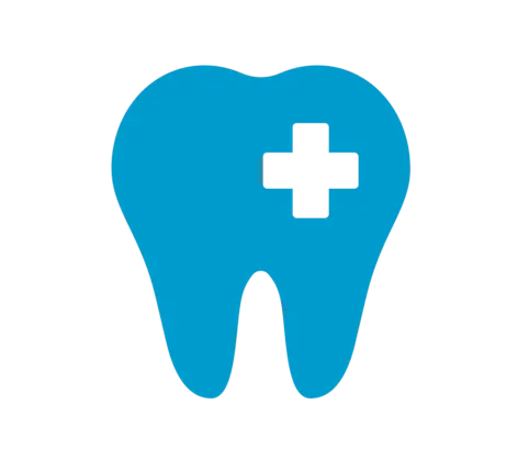 Blue icon of a tooth with a medical cross inside it Blue icon of a tooth with a medical cross inside it