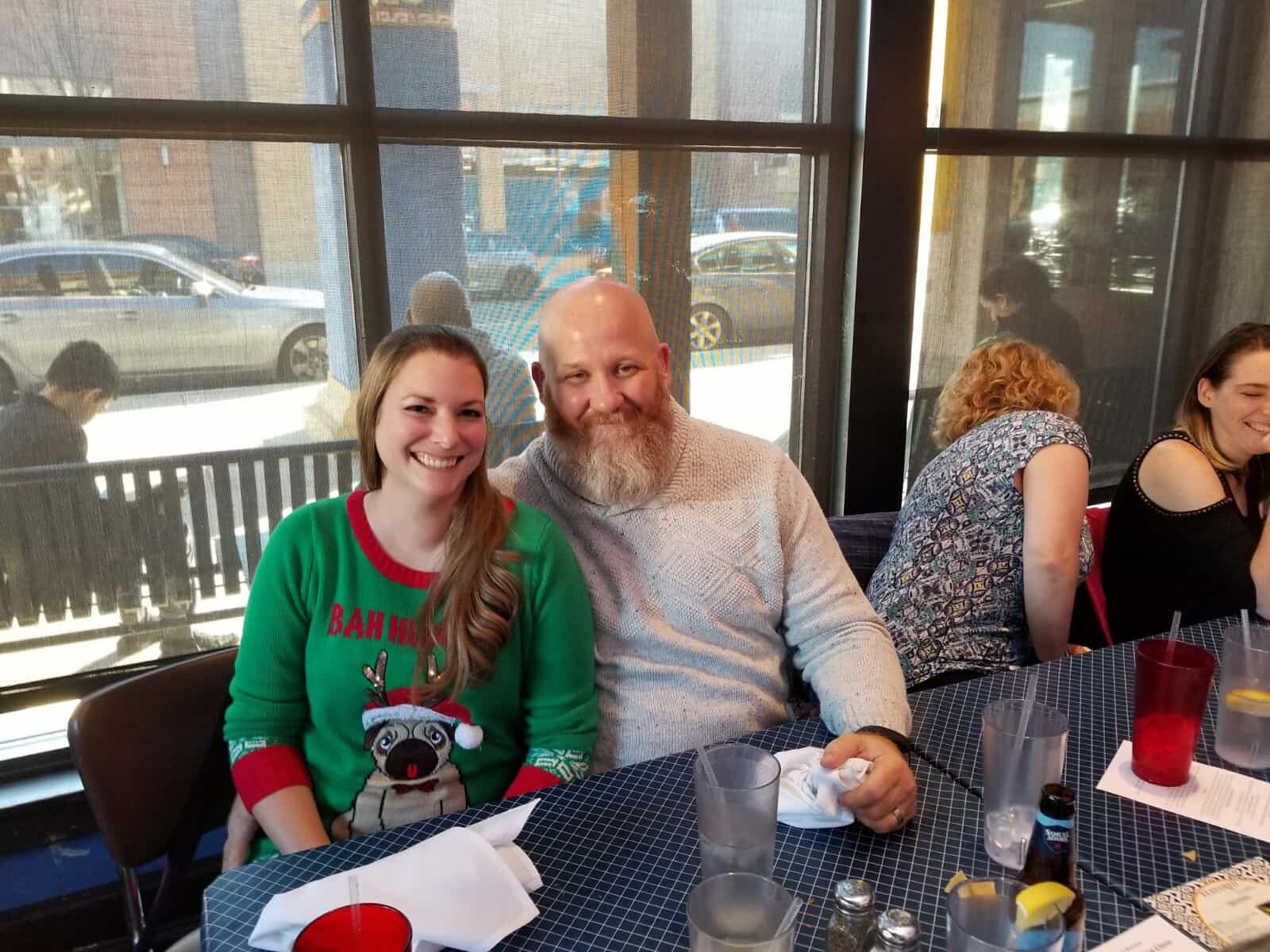 Staff member and family member at lunch