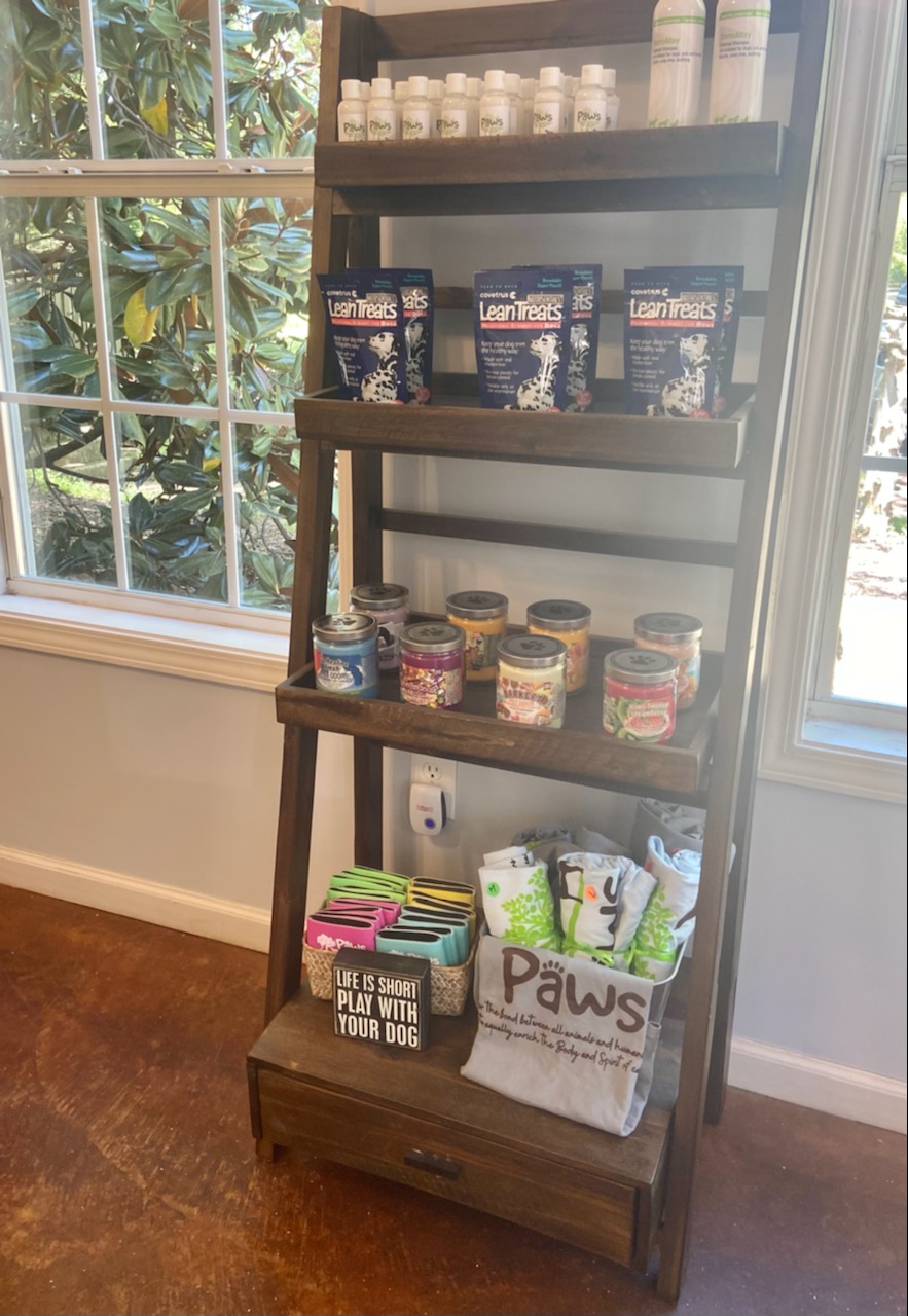 Pet food on a wooden shelf
