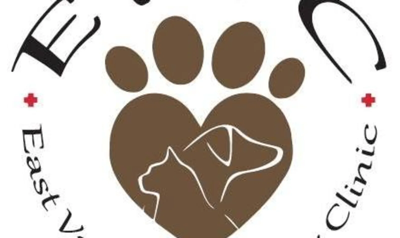 East Valley Veterinary Clinic's Logo of a golden animal paw shaped in a heart and their name on the side