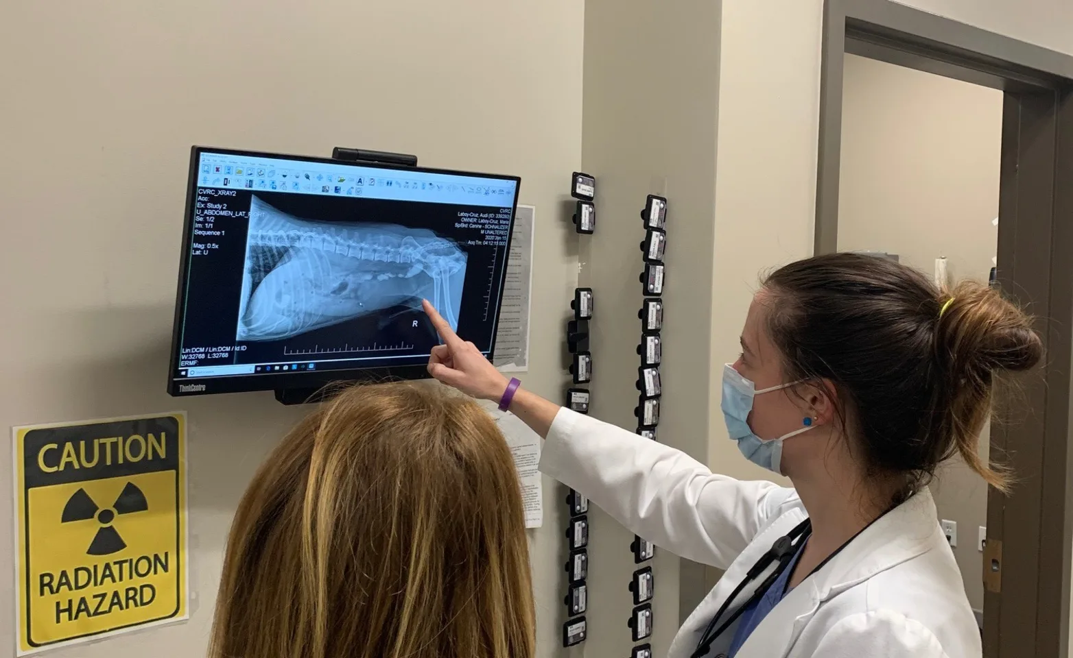 2 staff members examine an x-ray