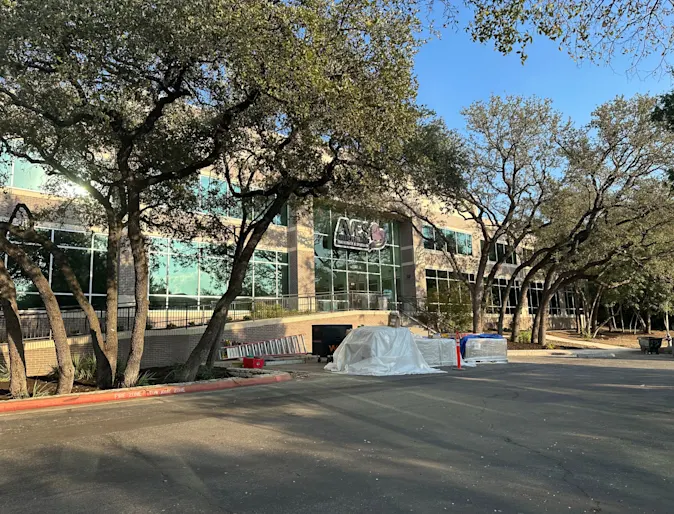 Exterior front entrance of the AVES building Exterior front entrance of the AVES building