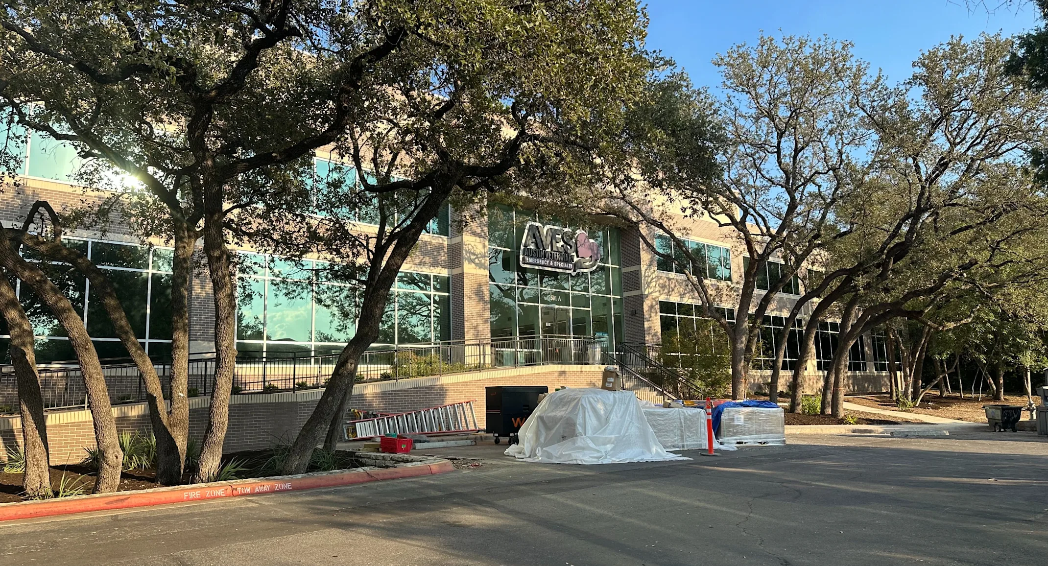 Exterior front entrance of the AVES building Exterior front entrance of the AVES building