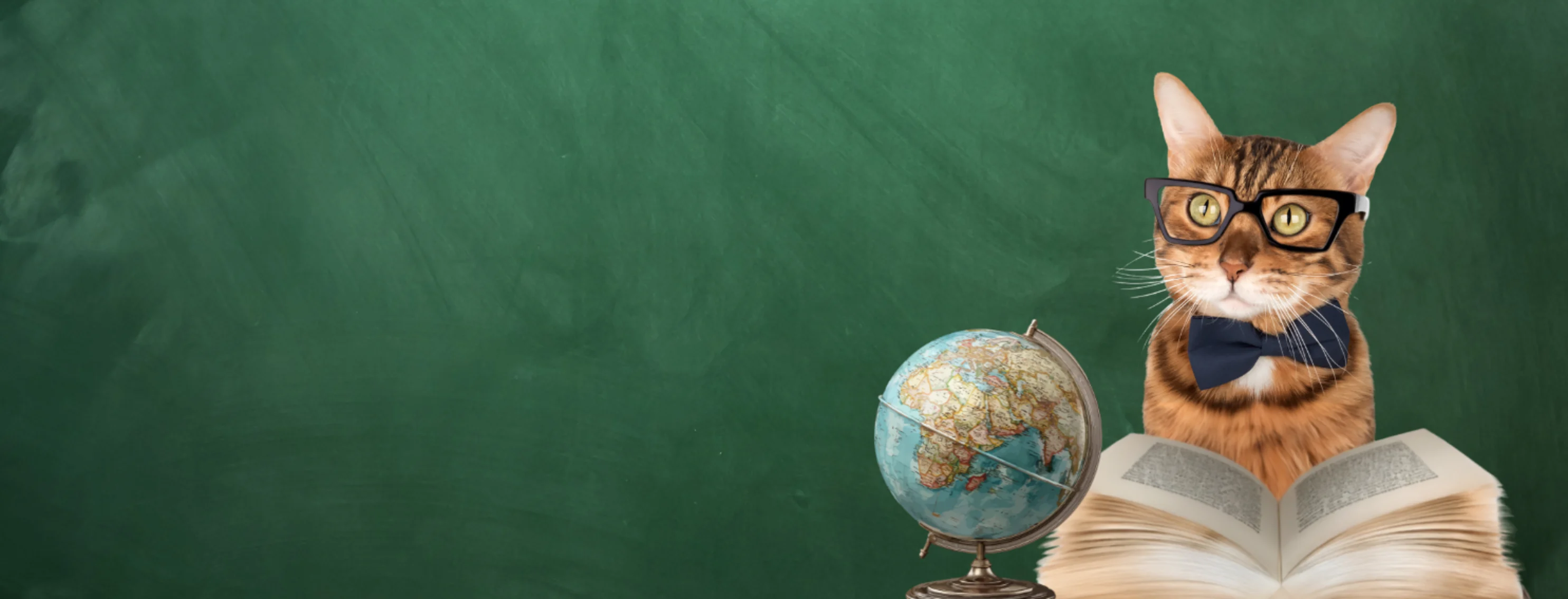 Pomeranian sitting on desk with chalkboard Pomeranian sitting on desk with chalkboard