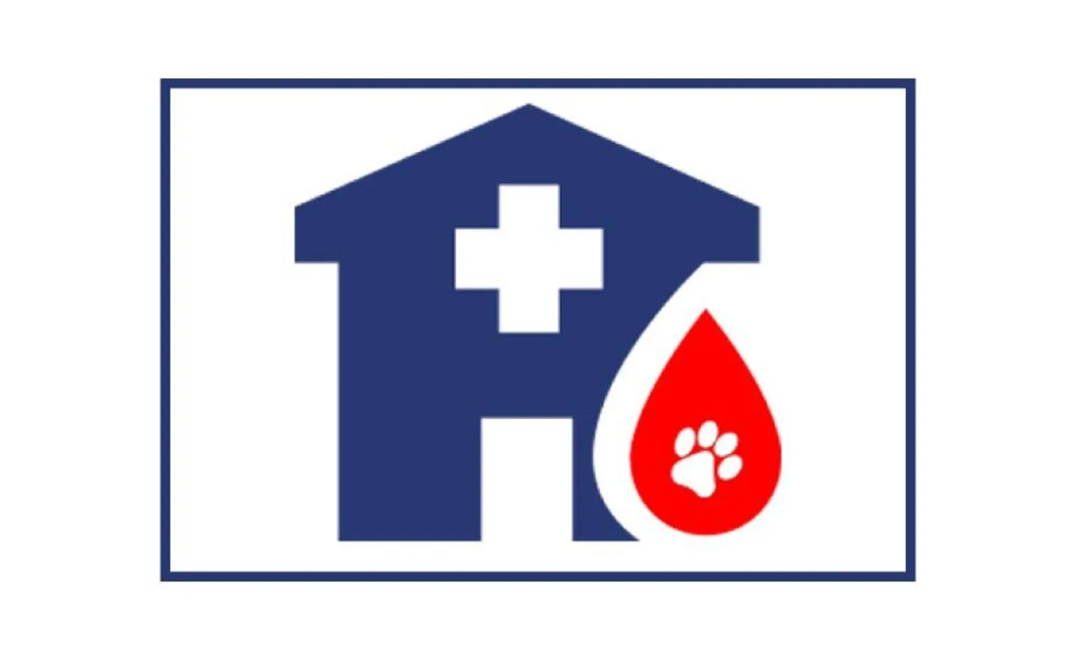 Hospital icon with blood drop on the side containing a paw print