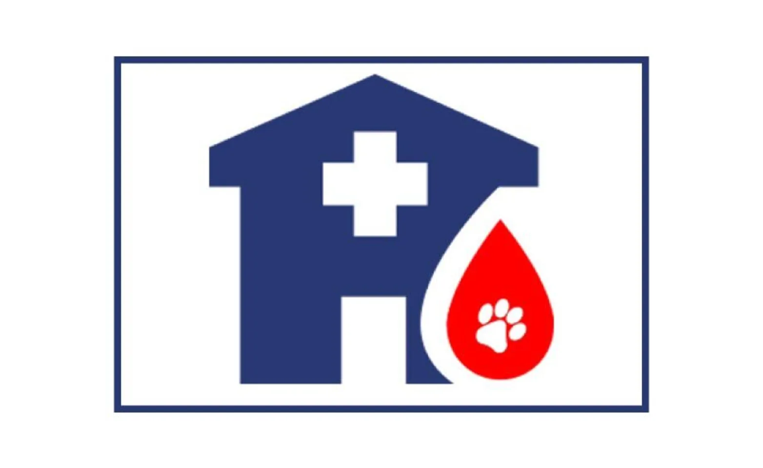 Hospital icon with blood drop on the side containing a paw print Hospital icon with blood drop on the side containing a paw print