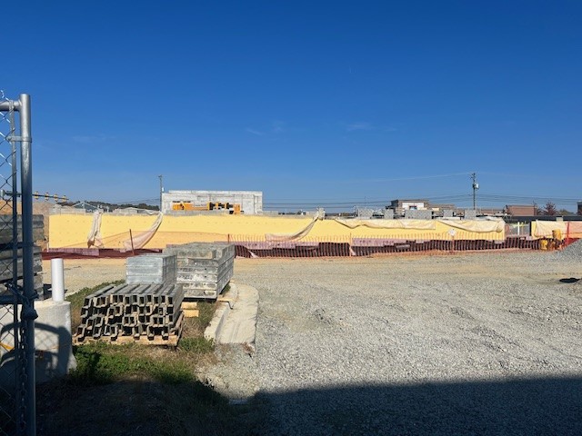 Construction view of a pile of steel beams