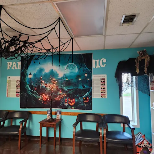 Reception area decorated for Halloween Reception area decorated for Halloween