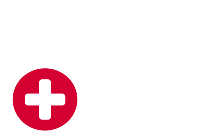 White plus sign against a red background.