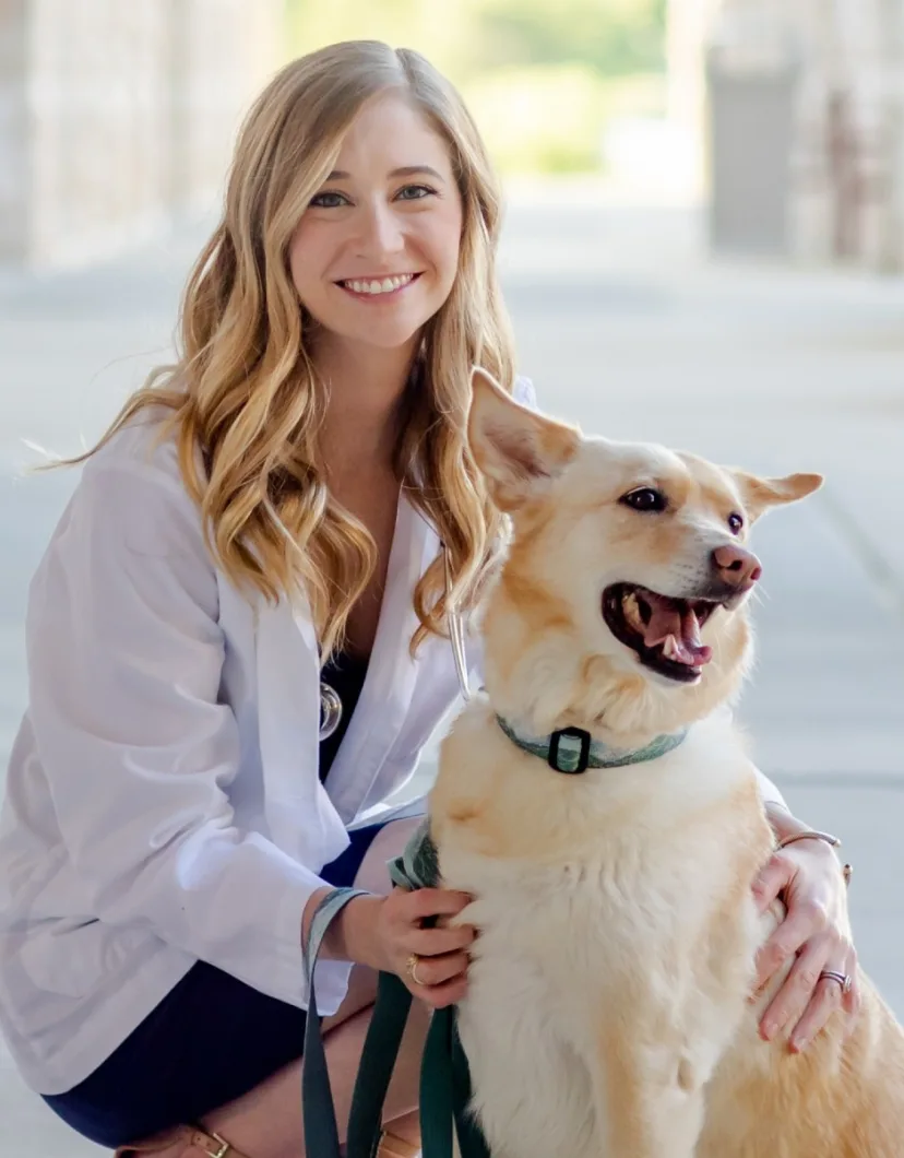 Monica Pickett with large dog from Hill Country Animal Hospital
