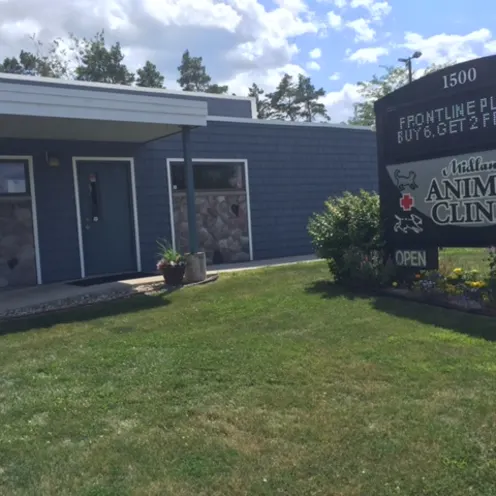 Midland Animal Clinic exterior with sign