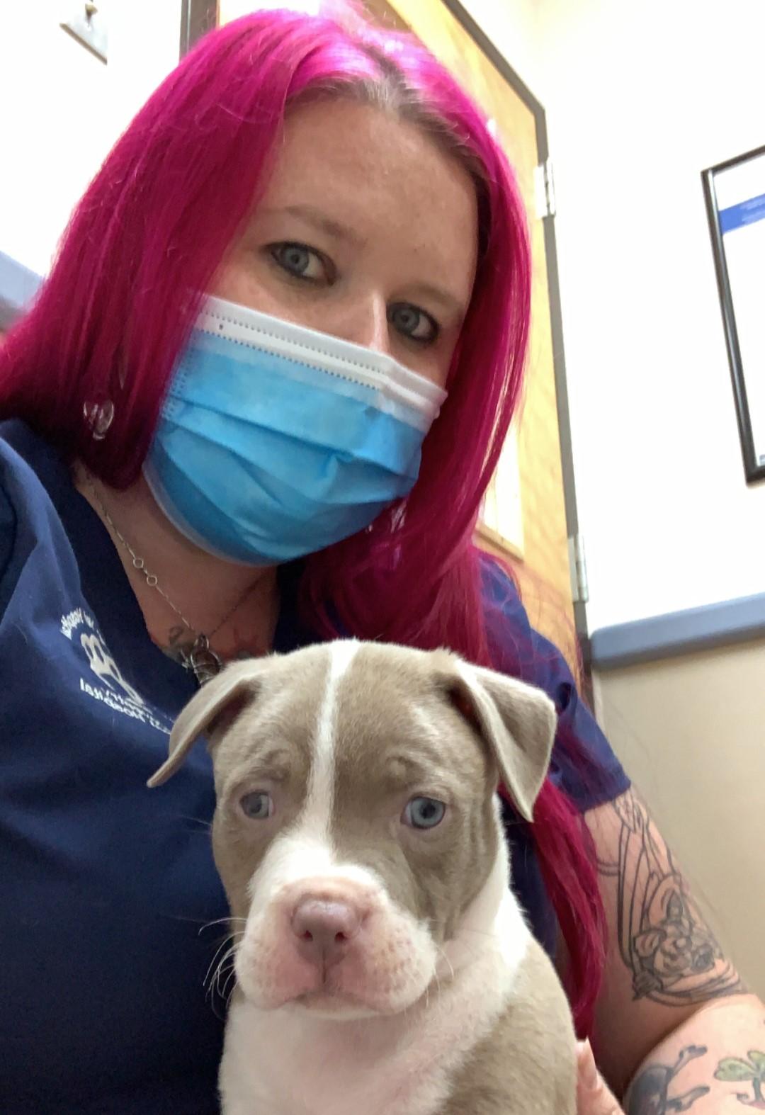 Jenny posing with puppy