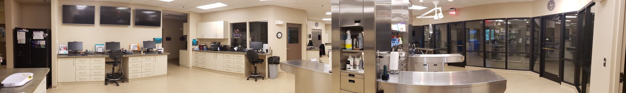 Panoramic view of the treatment area at Memorial Road Pet Hospital.