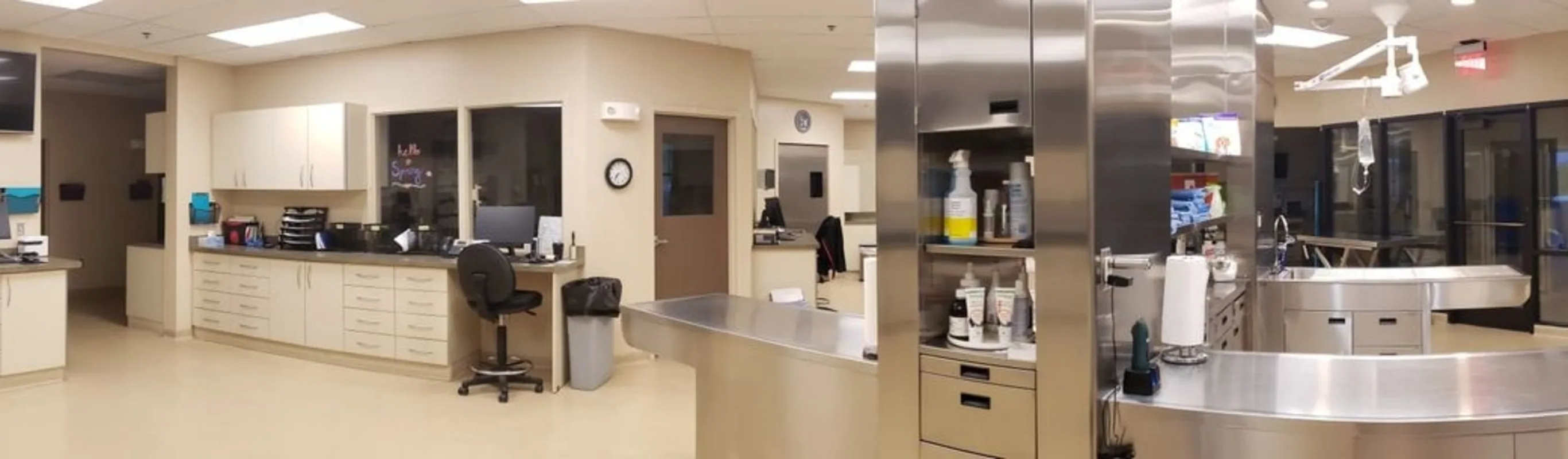 Panoramic view of the treatment area at Memorial Road Pet Hospital.