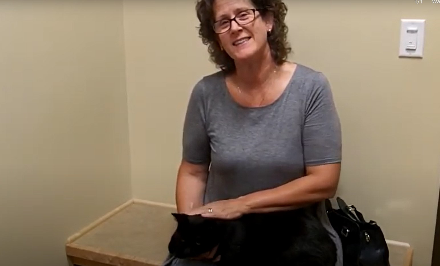Customer with cat in the veterinarian's office.