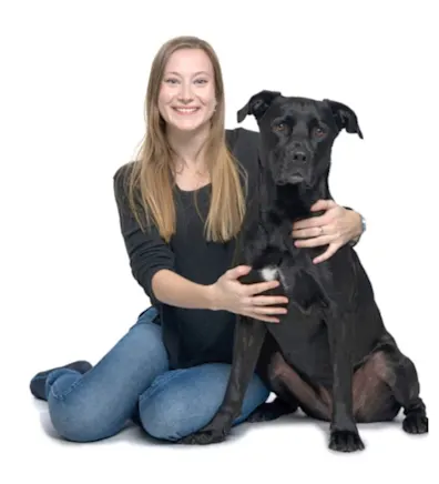 A portrait photo of RVT Kat and her dog A portrait photo of RVT Kat and her dog