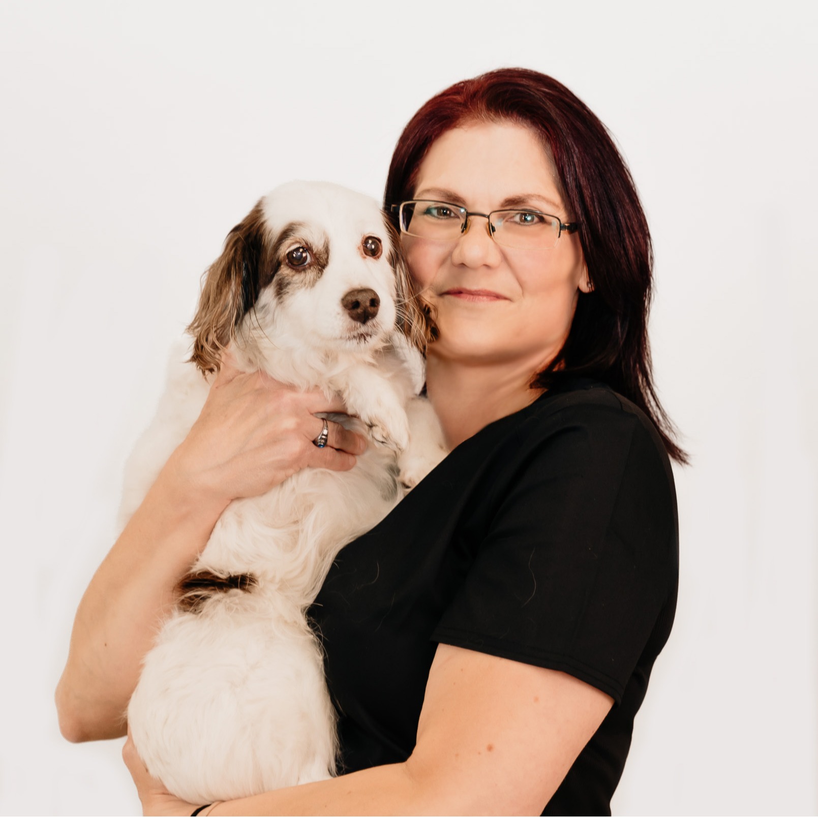 Danielle with black and white dog