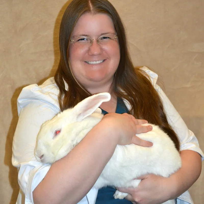 Lange Veterinary Center Dr. Monica Baker with bunny Lange Veterinary Center Dr. Monica Baker with bunny