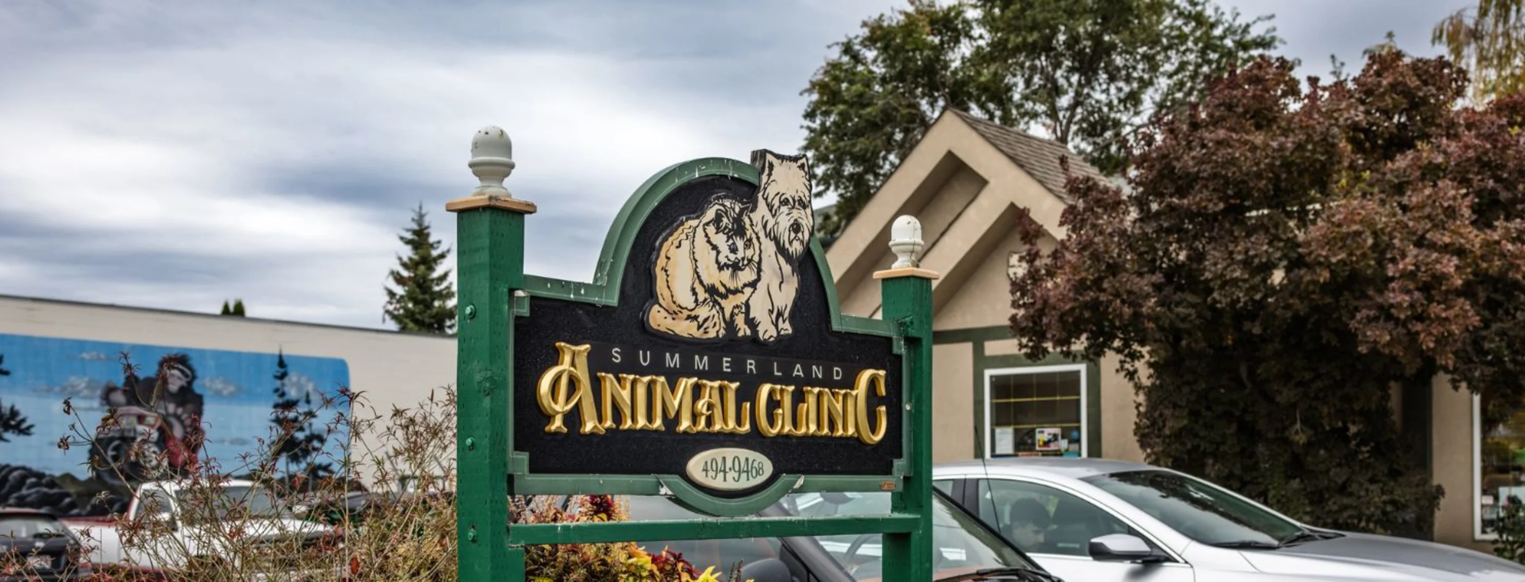 Close up of Summerland Animal Clinic exterior sign Close up of Summerland Animal Clinic exterior sign