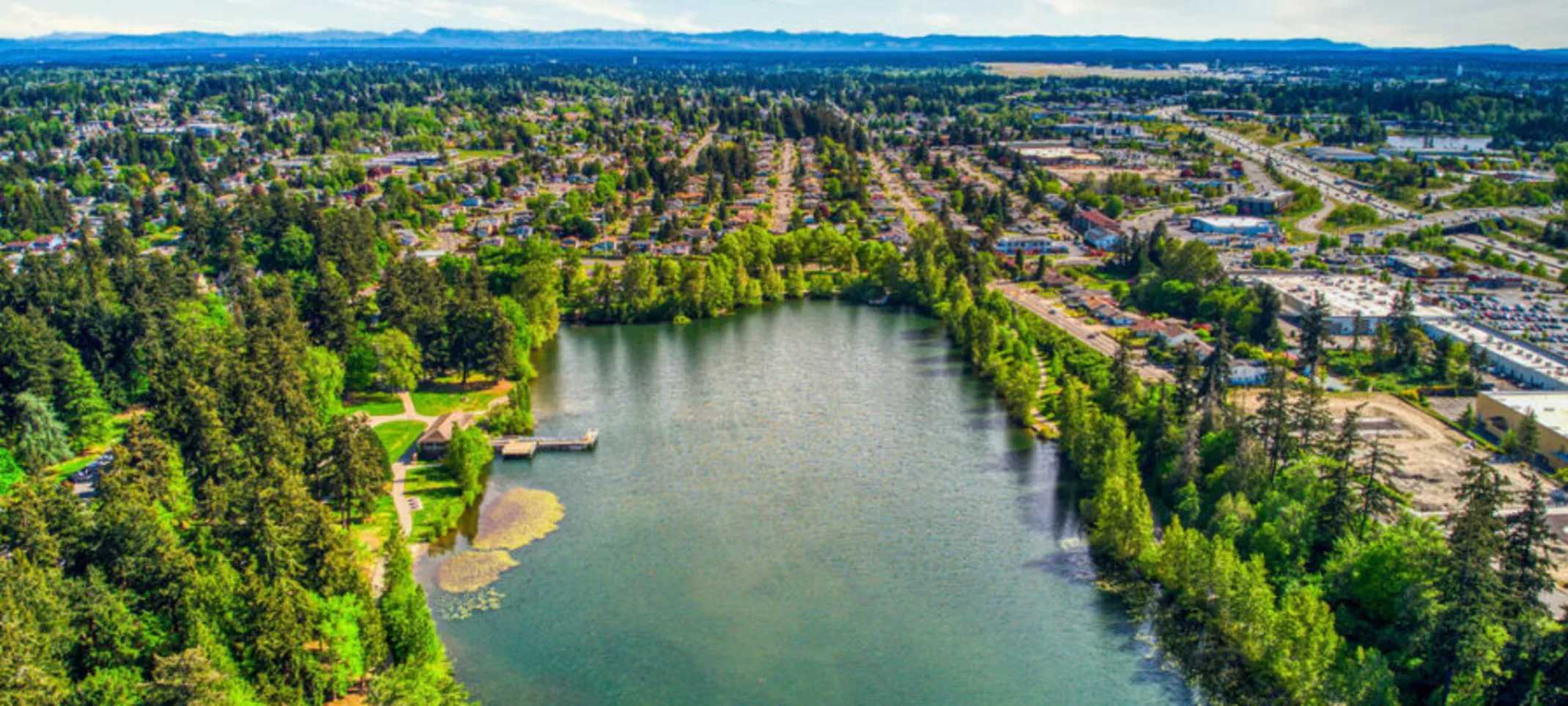 an aerial view of Wapato Park surrounded by tress an aerial view of Wapato Park surrounded by tress