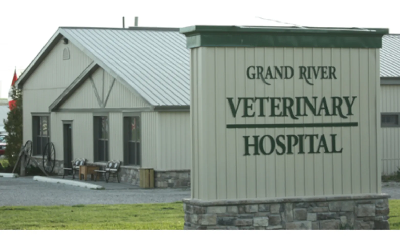 Exterior of Grand River Veterinary Hospital with sign Exterior of Grand River Veterinary Hospital with sign