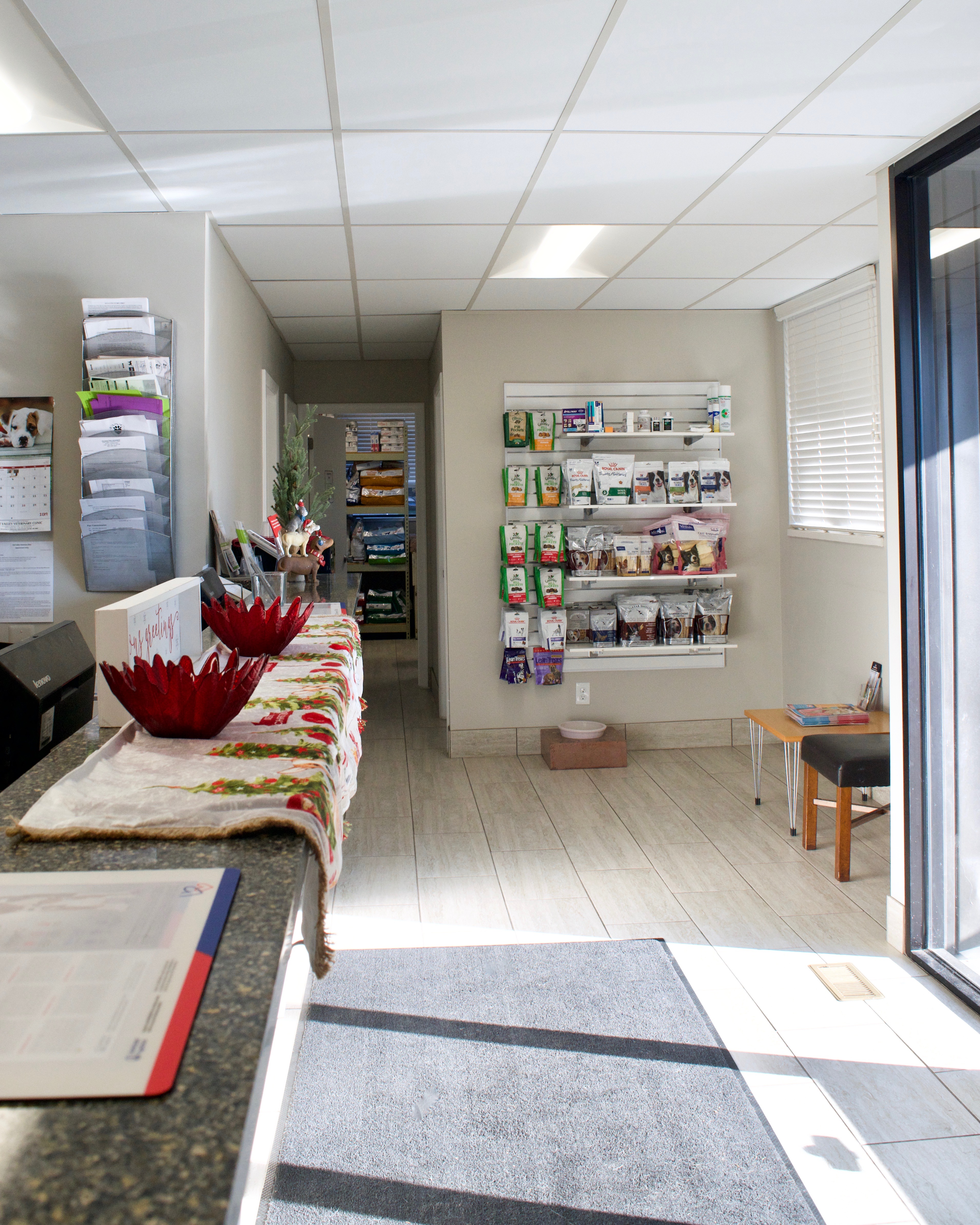 Reception desk and waiting area at East Valley Veterinary Clinic