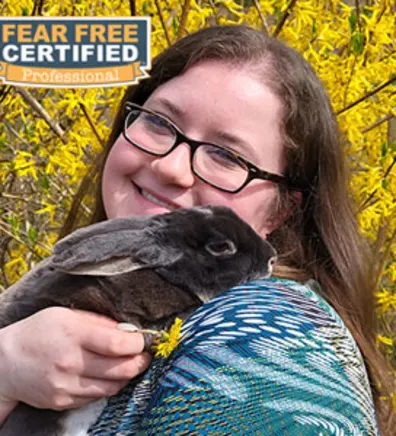 headshot of Haley with black rabbit headshot of Haley with black rabbit