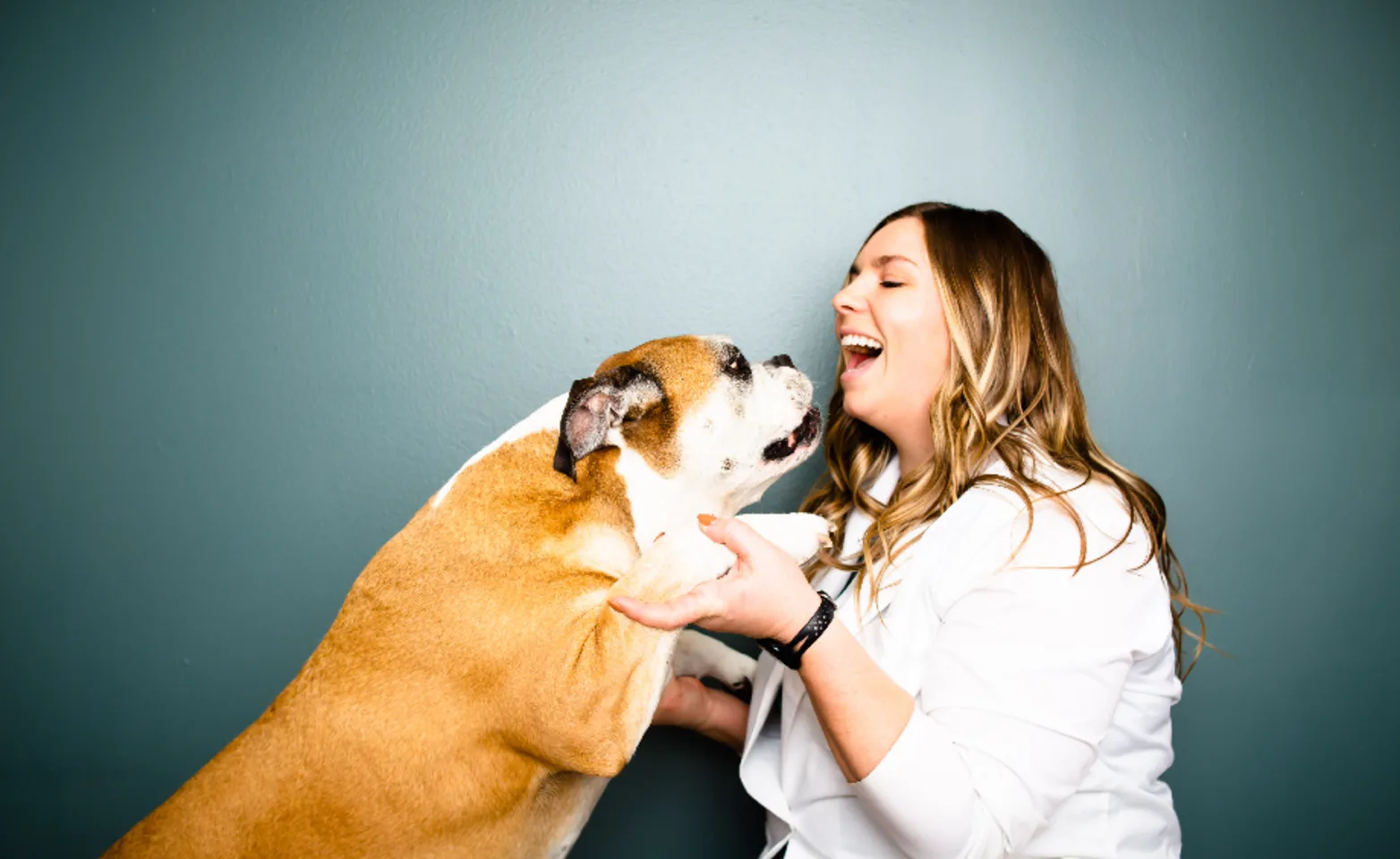 A photo of Dr. Zimprich and her bulldog A photo of Dr. Zimprich and her bulldog