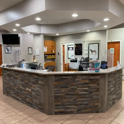 Lobby, front desk at Valley Animal Hospital.