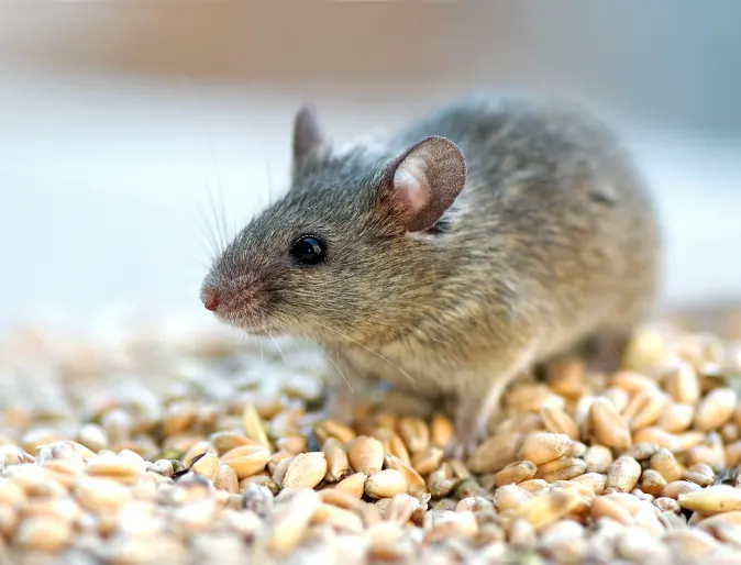 Mouse standing on seeds