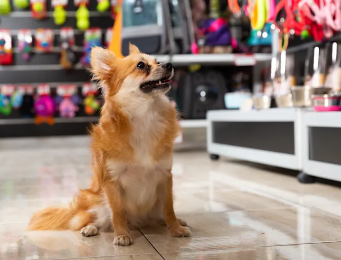 Dog on the floor at the pet store