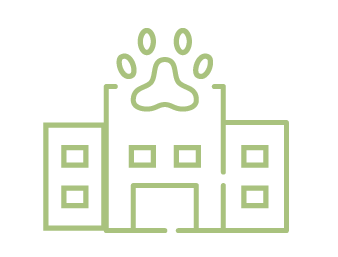 Icon of hospital with paw at the top 