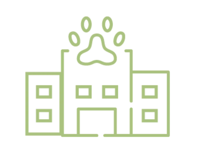 Icon of hospital with paw at the top 