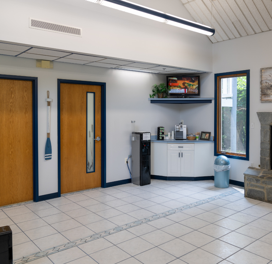 Waiting room tv area and doors