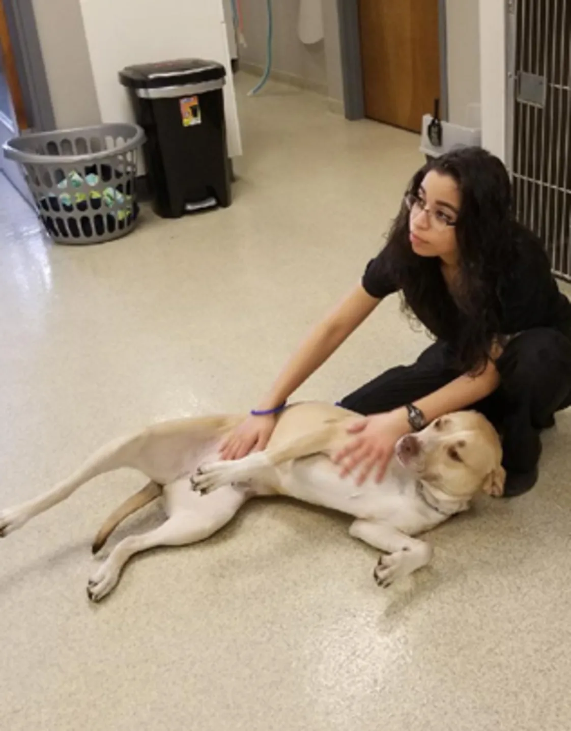 Rebecca petting a dog. Rebecca petting a dog.